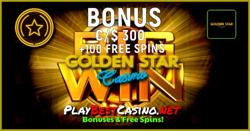 Golden Star Casino (2024) Бонус за депозит 300 € и Преглед е на снимката.
