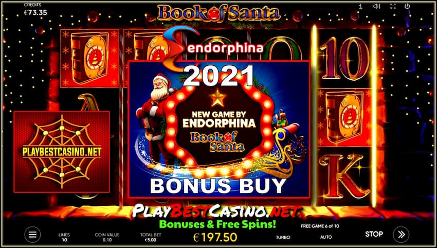Новая функция покупки бонуса в слоте Book Of Santa от провайдера казино Endorphina на фото.