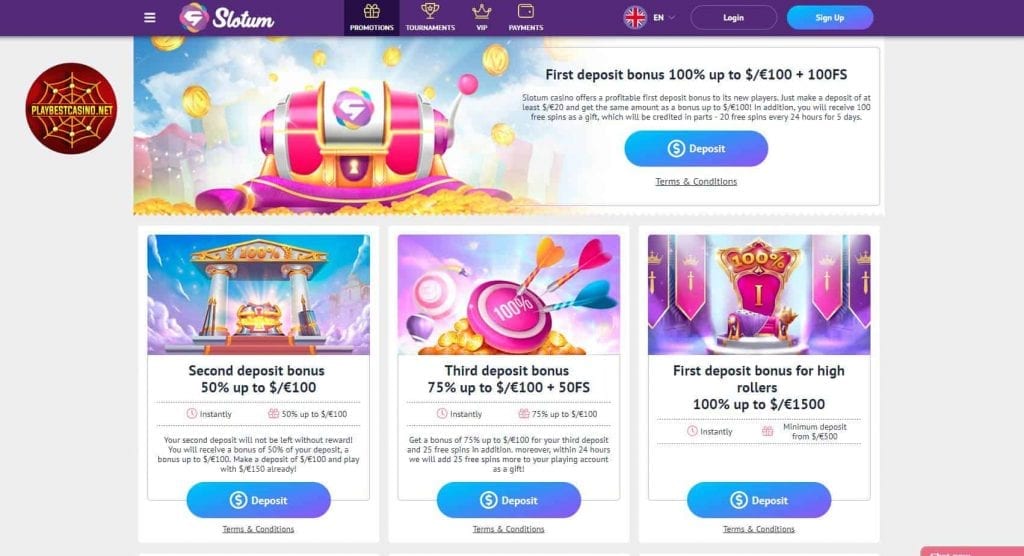 Slotum 賭場和網站新玩家的獎金 playbestcasino.net 如圖所示。