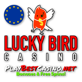 Casino logo Lucky Bird i png-format på portalen Playbestcasino.net der er et foto.