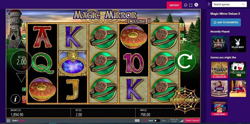 Magic Mirror Deluxe II spilleautomat og x399 gevinstmultiplikator på bildet.