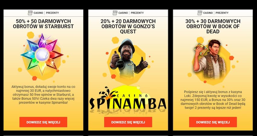 Kasino Spinamba ine bonasi 50 darmowych spinów dla Playbestcasino.net jest ndi zdjęciu.