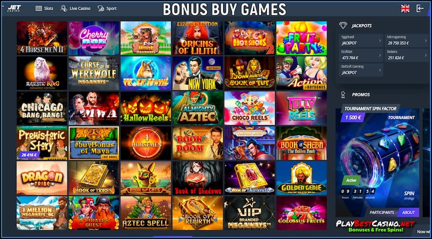 Permainan bonus di Jet Casino ditunjukkan di foto.