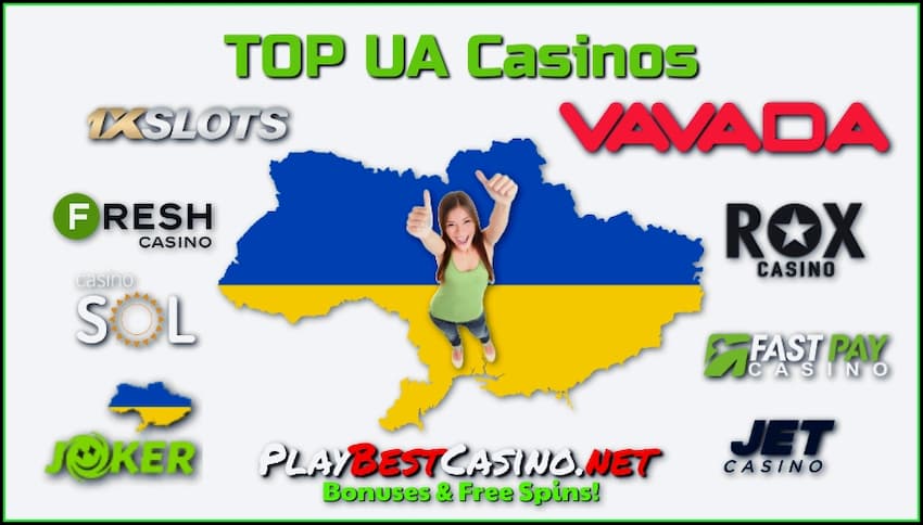 TOP kasinoer i Ukraine 2024 og bonusser er på billedet.
